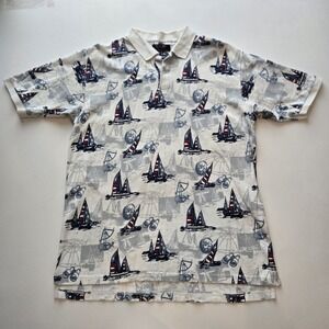 C&B Sport by Croft Sailboat‎ Print Polo Shirt Men's XL Nautical Sailing Vintage